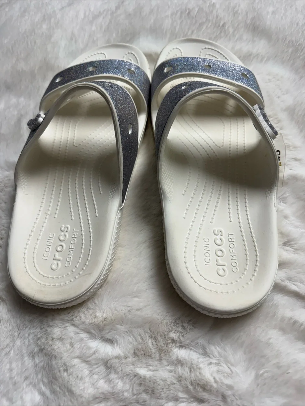 CROCS White Slides with Silver Straps
